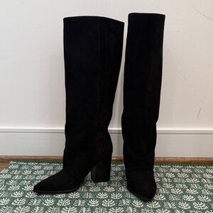 Nine West Chicke Black Leather Suede Heeled Boots